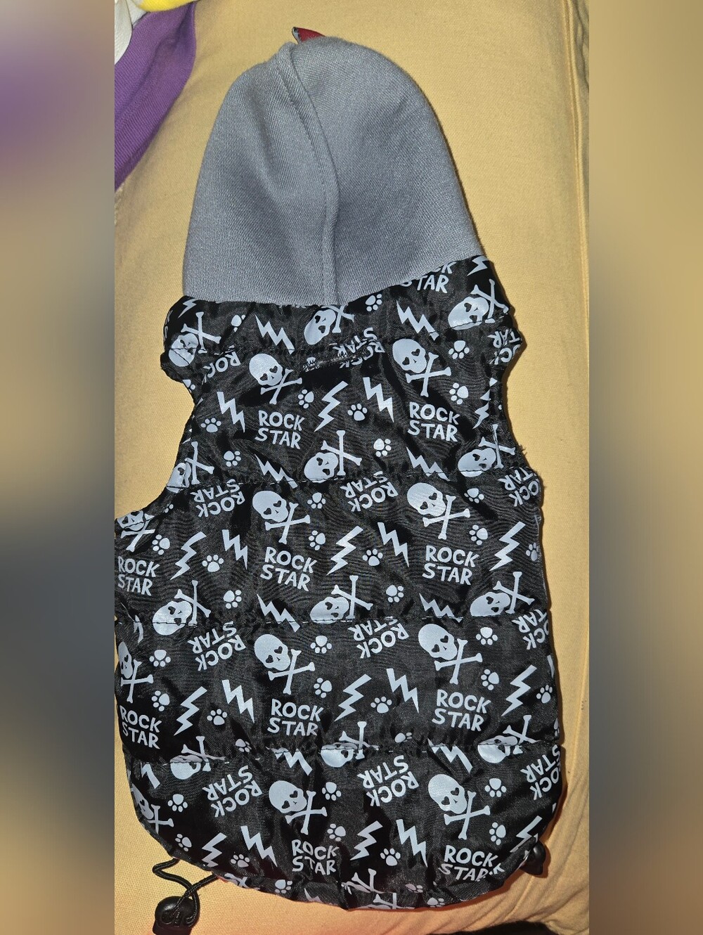 XS Dog Black 'Rock Star' Skull Print Puffer Jacket With Hood